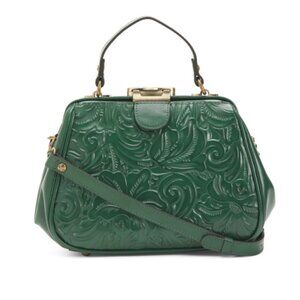 Patricia Nash Gracchi Tooled Framed Leather Handbag Crossbody Soft Green